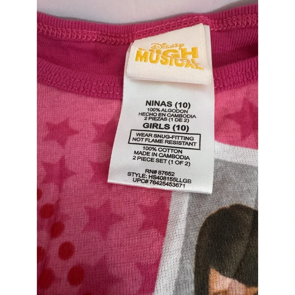 Disney High School Musical‎ Girls Pajama Set Pink Y2K Long Sleeve Size 10 Rare